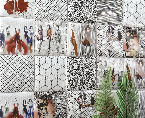 কেনা জ্যামিতিক নিদর্শন সহ 152x152 মিমি হোয়াইট ক্লে অভ্যন্তরীণ প্রাচীর টাইলস অনলাইন উত্পাদন