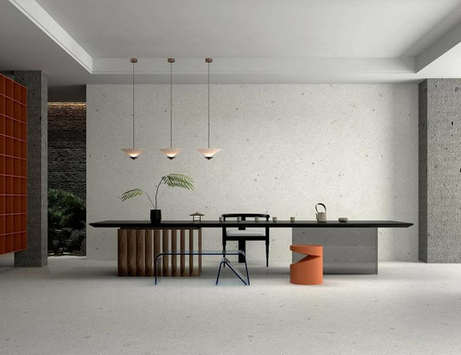 অভ্যন্তরীণ মেঝে 1200x1200x9mm পরিবেশ বান্ধব টাইলস এবং হালকা ধূসর W.A 0.5% Terrazzo নরম গ্লাসযুক্ত পোরসেলান টাইলস জন্য ঘর এবং অফিস